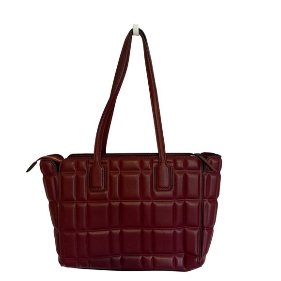 Calvin Klein Noa Quilted Vegan leather Burgandy Tote Bag - Picture 2 of 13